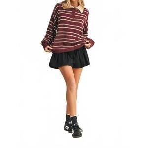 NEW KLESIS stripe collar sweater in burgandy